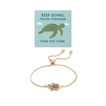 Imagem de Embtrem Pulseira de rastreamento de tartarugas marinhas para mulheres e homens, pulseira de rastreamento de animais Keep Going Wildlife Ocean Conservation Pulseiras de tartaruga corrente moderna joias