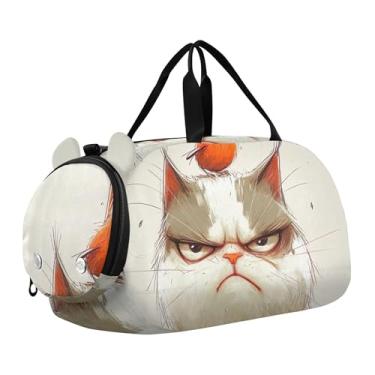 Imagem de Bolsa esportiva para meninos mediterrânea estampa floral urbana durante a noite bolsa esportiva para meninas, bolsa de viagem para crianças, Desenho de gato rabugento fofo, Clássico