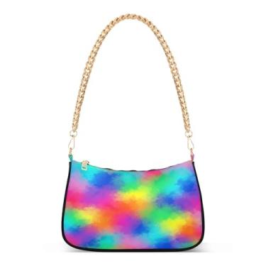 Imagem de Bolsa de ombro colorida abstrata arco-íris com corrente de ombro, bolsa feminina Hobo Clutch para uso diário e noturno