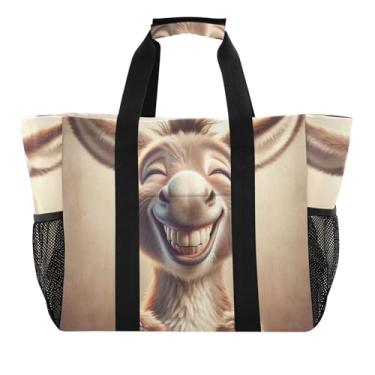 Imagem de Bolsa de viagem com tigre da selva, impermeável, reutilizável, para cozinha, supermercado, lona, natação, animal, praia, bolsas femininas modernas, Lindo burro rindo, 15.4 X 9.8 X 12.8 inch