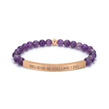 Imagem de cusurlove Pulseira de ametista cristã para mulheres, joias de versículo bíblico banhado a ouro 18K, presente de fé religiosa inspiradora, joia das escrituras para encorajamento e força, Medium