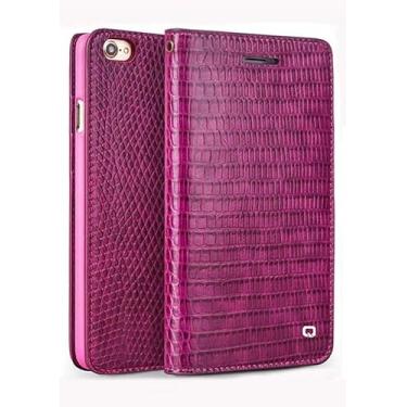 Imagem de EKESA Capa de telefone com estampa de crocodilo para Apple iPhone SE 2ª geração de 4,7 polegadas capa protetora carteira para telefone comporta 2 cartões e notas rosa vermelha