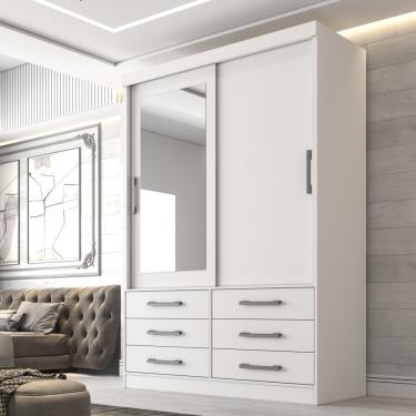 Imagem de Guarda Roupa Casal 2 Portas 6 Gavetas Com Espelho 100% Mdf Atlanta Branco
