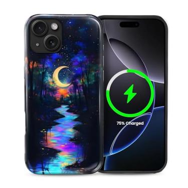 Imagem de ZHEGAILIAN Capa magnética para iPhone 14 Plus, compatível com capa rígida MagSafe + silicone macio 2 em 1 híbrido à prova de choque capa protetora contra quedas Magic Moon Night Blue