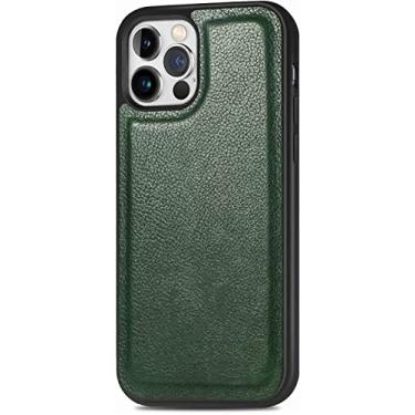 Imagem de KANUZ Capa para iPhone 13 Mini/13/13 Pro/13 Pro Max, capa de telefone bumper TPU à prova de choque de couro legítimo envolto fino, compatível com carregamento sem fio (cor: verde, tamanho: 13 Mini 5,4 polegadas)
