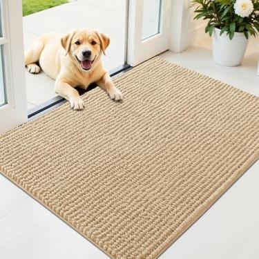 Imagem de OLANLY Tapete de porta de cachorro para patas enlameadas 101 x 81 cm, capacho de lama de chenille ultra absorvente, antiderrapante, lavável e com armadilha de sujeira para entrada interna, tapetes de