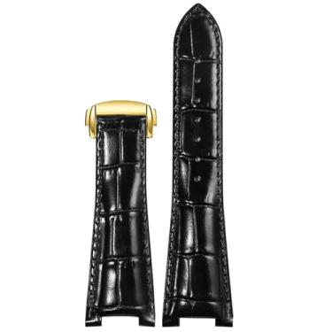 Imagem de FULNES Fivela dobrável pulseira de relógio de couro substituto série Omega constelation masculina interface côncava pulseira de couro com 25 mm (cor: fecho de ouro preto, tamanho: 25-13 mm)