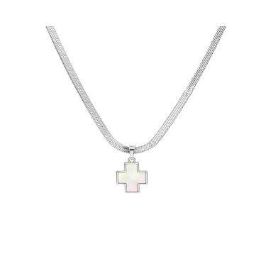 Imagem de Colar de cruz banhado a ouro 18 K para mulheres, gargantilha delicada de corrente de cobra, joia empilhada, presente de aniversário de aniversário e Natal para sua esposa, mãe, senhora, 20 inch, Aço