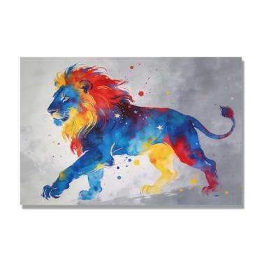 Imagem de NHLDZYH Respingo de tinta leão pintura em tela abstrata arte animal mural vívido chama a atenção para sala de estar decoração de casa moderna. A66. 30 x 45 cm. Apenas tela