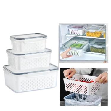 Imagem de KIT 3 POTES ORGANIZADORES HERMETICO COM CESTO DRENAGEM GRANDE MULTIUSO PROFISSIONAL GELADEIRA MICROONDAS FREEZER DISPENSA COZINHA ACRILICO