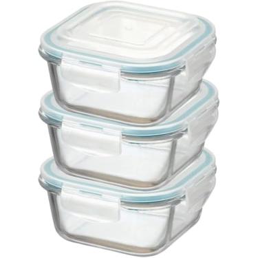 Imagem de Kit 3 Potes de Vidro Quadrado com Tampa Hermética, Vidro Temperado, 800ml Cada, para Armazenamento de Alimentos, Micro-ondas e Freezer, Livre de BPA