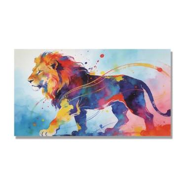 Imagem de NHLDZYH Respingo de tinta leão pintura em tela abstrata arte animal mural vívido chama a atenção para sala de estar decoração de casa moderna. A108. 40 x 72 cm. Apenas tela