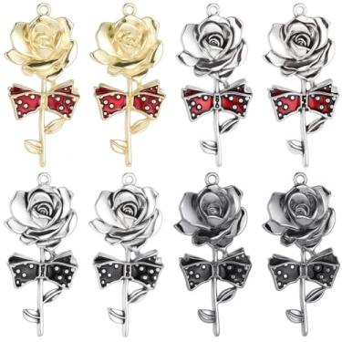 Imagem de SUNNYCLUE 1 caixa, 16 peças, pingentes de flores esmaltadas de metal rosa, vintage, dourado, prata, floral, 3D, rosa com laço, pingentes para fazer joias, brincos, colar, chaveiro, artesanato, dia dos