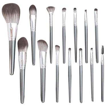 Imagem de Conjunto de pincéis de maquiagem de 14 peças, pincéis de rosto e olhos sintéticos premium para base, corretivo, blush e sombra, kit de pincéis de maquiagem para viagens (prata)