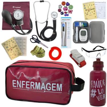 Imagem de Kit de Enfermagem Aparelho de  Pressao Estetoscopio Necessaire Medidor
