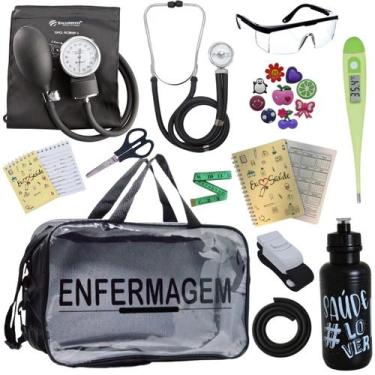 Imagem de Kit Enfermagem Transparente Academico Aparelho Pressao Bolsa Estetocóp