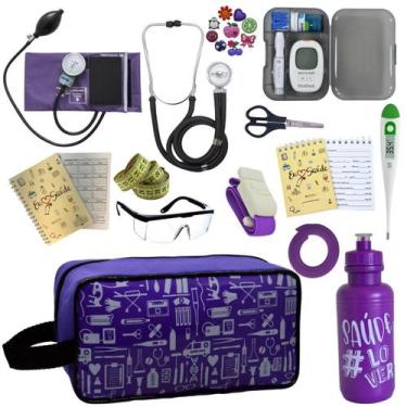 Imagem de Kit Enfermagem Aparelho Pressao Esteto Medidor Glicose Transparente En