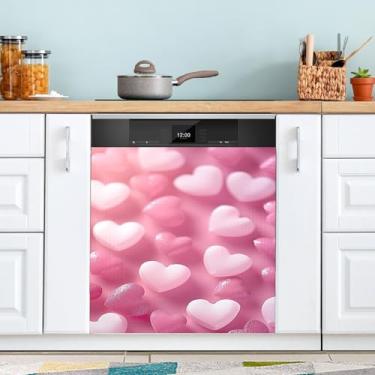Imagem de ATTX Capa magnética para lava-louças dia dos namorados corações | Adesivo decorativo de eletrodomésticos de 58 x 66 cm para armários domésticos e eletrodomésticos #23