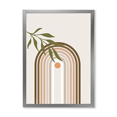 Imagem de DesignQ Sol abstrato e lua com folha verde I arte de parede emoldurada moderna