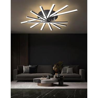 Imagem de Luminária de teto LED moderna e regulável para sala de estar, com controle remoto e múltiplas lâmpadas, ideal para quarto, cozinha, escritório e café (7 lâmpadas).