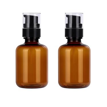 Imagem de 2 frascos de loção de plástico âmbar vazios de 120 ml/113.4 g Dispensador de frascos recarregáveis de óleo essencial de viagem com bombas pretas