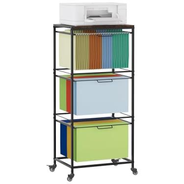 Imagem de EasyPAG Carrinho de pasta de arquivos com rolamento, suporte de arquivo de metal de 2 camadas para pastas de tamanho carta e legal, carrinho de arquivo portátil para escritório e casa, preto