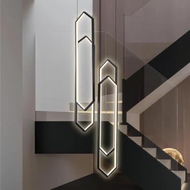 Imagem de Lustre LED moderno dourado, luminária pendente grande de alumínio para tetos altos, com controle remoto, 6 lâmpadas, ideal para escadas, hall de entrada, sala de estar e hall de entrada de c