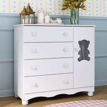 Imagem de Cômoda Infantil 95cm 1 Porta Com Vidro E 4 Gavetas Ternura Multimóveis Mp4479 Branco Branco