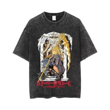 Imagem de Camiseta Masculina Y2K Death Notes Anime Lavada De Manga Curta Com Gol