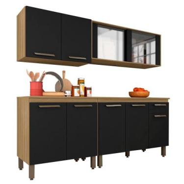 Imagem de Armário De Cozinha Tieli 4 Peças Com Vidro Bor/pret - Móveis Arapongas