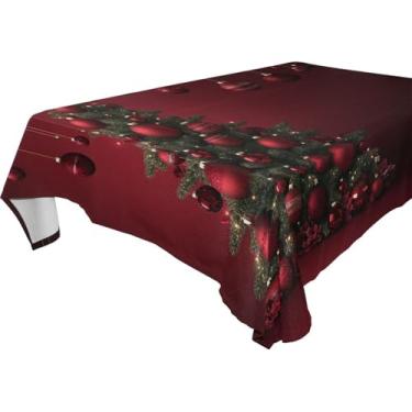 Imagem de Blueangle Toalha de mesa de bola de Natal – Toalha de mesa retangular de poliéster impermeável e resistente a manchas para ambientes internos e externos, 152 x 274 cm (132)