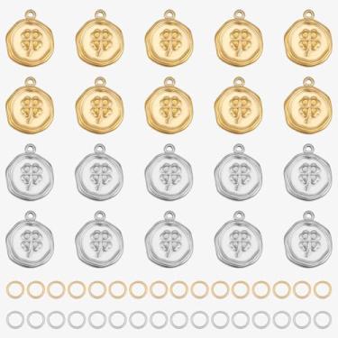 Imagem de PH PandaHall Amuleto de trevo de aço inoxidável 304 para o dia de São Patrício, 20 peças pingentes de trevo da sorte 13 mm com anéis de salto para fazer joias faça você mesmo, colar, brinco, pulseira