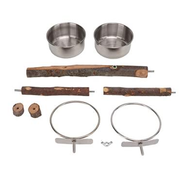 Imagem de Suporte de madeira para papagaio Ainoli com tigela de comida de aço inoxidável Conjunto de alimentador de gaiola de pássaros combinado (Grande: Aprox.17,6x16,2x15cm / 6,93x6,38x5,91 pol.)