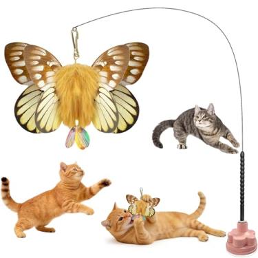 Imagem de Walfront Brinquedo interativo para gatos – varinha provocadora de borboleta com ventosa de flor rosa, brinquedo de brincar sozinho para gatinhos e gatos adultos em ambientes internos, bastão elástico