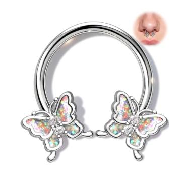 Imagem de Melighting Anel de septo de borboleta 16G, joia de piercing Daith de 10 mm de aço inoxidável 316L, brinco de hélice de cartilagem, clicker de septo para mulheres