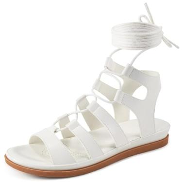 Imagem de HARENCE Sandálias Femininas De Verão: Confortáveis, Com Tiras Cruzadas, Estilo Gladiador, Sapatos Baixos, Casuais, Elegantes E Antiderrapantes Para Praia