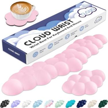 Imagem de Apoio de Pulso em Nuvem para Teclado e Mouse, Espuma de Memória e Couro PU com Suporte Ergonômico, Base Antiderrapante, Almofada para Braço Fofa e Apoio para Palma, Acessório para Mesa de Escritório