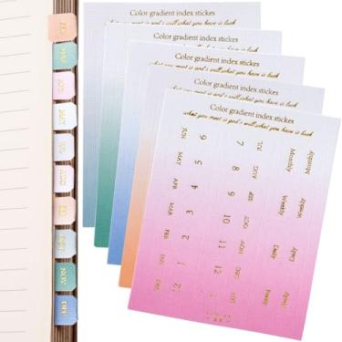 Imagem de OIIKI 180 peças de guias mensais para agenda, adesivos autoadesivos, marcadores de página adesivos gradientes para cadernos de documentos, livros, fichários de projetos, escritório, 5 cores (estilo D)