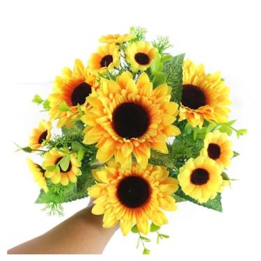 Imagem de Decoração de casa 1 lindo buquê de girassol flor de seda flor artificial casa jardim festa decoração de casamento DIY flor artificial (7 garfos 9 cm 6 camadas)