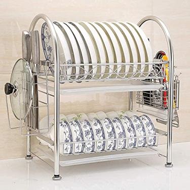 Imagem de U5GAAALPPQ9 Suporte de escorredor de pratos escorredor de pratos organizador prateleira de cozinha suporte de tábua de corte de utensílios de aço inoxidável com suporte de placa de panela de drenagem