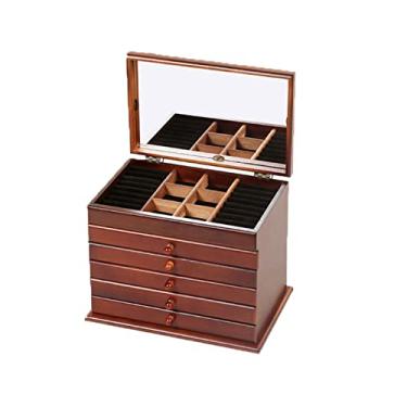 Imagem de Caixa de joias grande vintage, multicamadas, organizador de joias de madeira, para brincos, anéis, colar, pulseira feminina (estilo B) (estilo F)