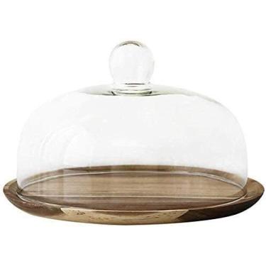 Imagem de Suportes de bolo 16/8/25 cm prato de bolo disco de lanche de madeira bandeja de degustação de sobremesas de hotel capa de pó de vidro doméstico bandeja decorativa para servir (tamanho: 15 cm) (6