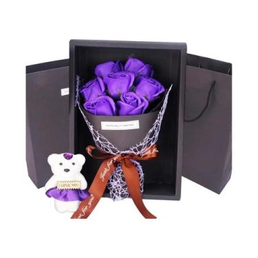 Imagem de Bouquet De Rosas Artesanal Com 7 Cabeças E Caixa De Presente Com Ursin