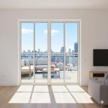 Imagem de Porta Balcão 4 Folhas Vidro Alumínio Branco Linha 25 Com Fechadura Bre