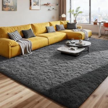 Imagem de Tapete felpudo macio de 1,8 x 1,8 m, tapete de pelúcia peludo que não solta para quarto, sala de estar, berçário, quarto de crianças, meninas, decoração de casa, cinza escuro