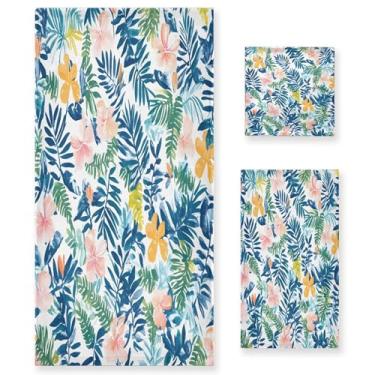 Imagem de xigua Conjunto de toalhas de banheiro floral tropical em aquarela absorvente macio 3 peças toalha de banho toalha de mão toalhas decorativas para banheiro, academia, hotel, praia, piscina