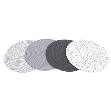 Imagem de TARSHYRY Conjunto de Jogo Americano de Tecido Redondo de 4 Peças de 13 Polegadas, Tapetes de Mesa Boêmio Antiderrapantes Resistentes Ao Calor, Com Corda de Algodão de Dupla Face, para (Série Cinza)