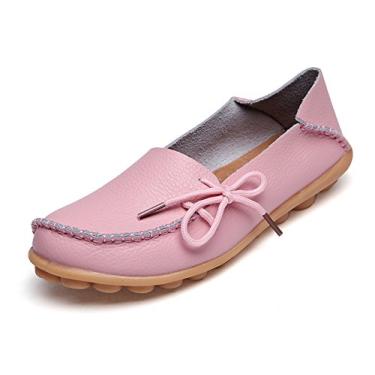 Imagem de VenusCelia Mocassim feminino respirável confortável para caminhada para escritório, Rosa claro, 37