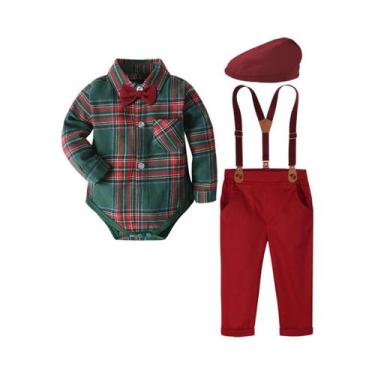 Imagem de Conjunto De Roupa De Natal Para Bebê Menino Em Xadrez Vermelho E Verde