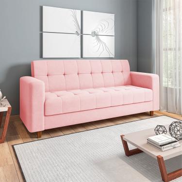 Imagem de Sofá 03 Lugares Arezzo Suede Rosa Bebê Pés Chanfrado Castanho - D'Rossi